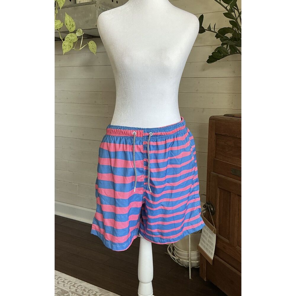 Boardies Pink & Blue Striped Mesh Lined Swim Trunks/Bathing suit shorts mens med